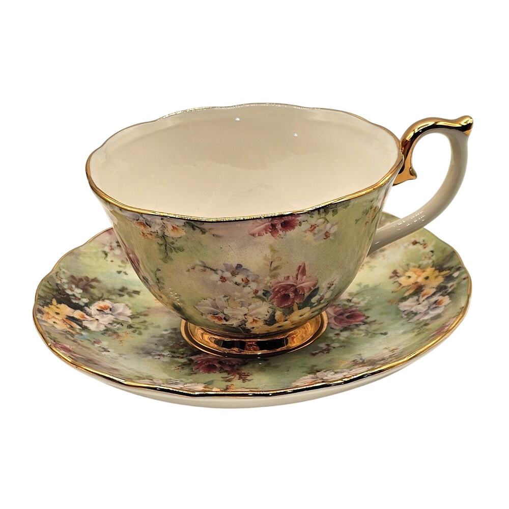 Vintage Bradford Editions Lena Liu "Exquisite" Floral Teacup & Saucer Set